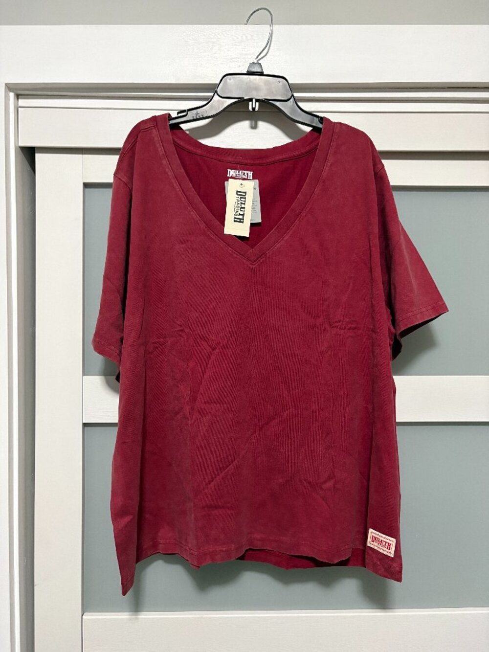 Duluth Women's Heritage Wash V-neck Tee T Shirt Raspberry Wine sz XXL NEW